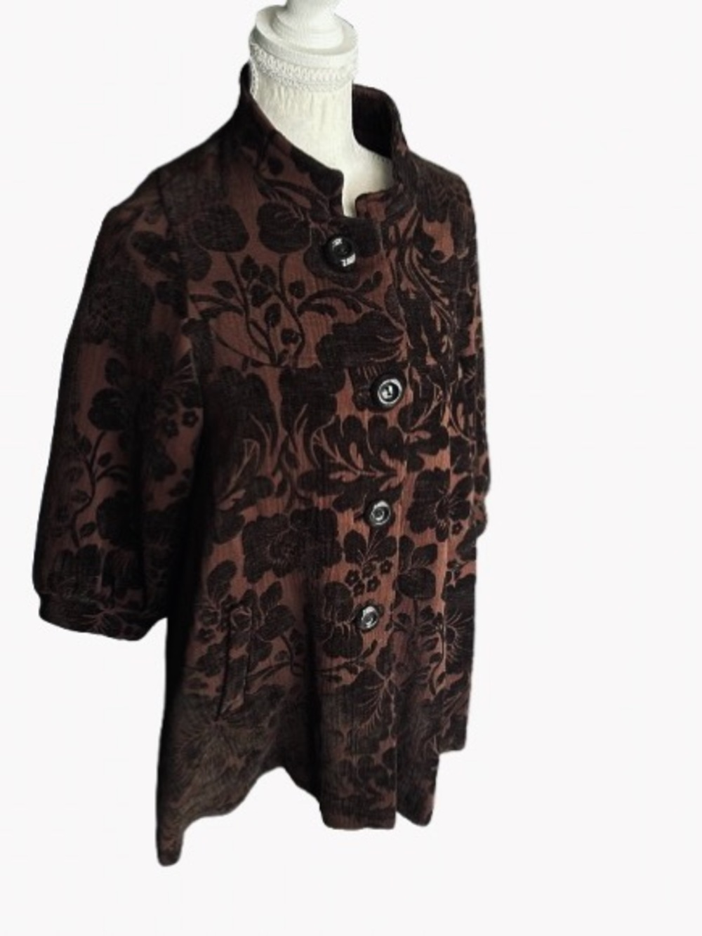 Sz 4 Pea Coat ELEVENSES Floral Cape Jacket Designer Boho Bohemian Small Peacoat